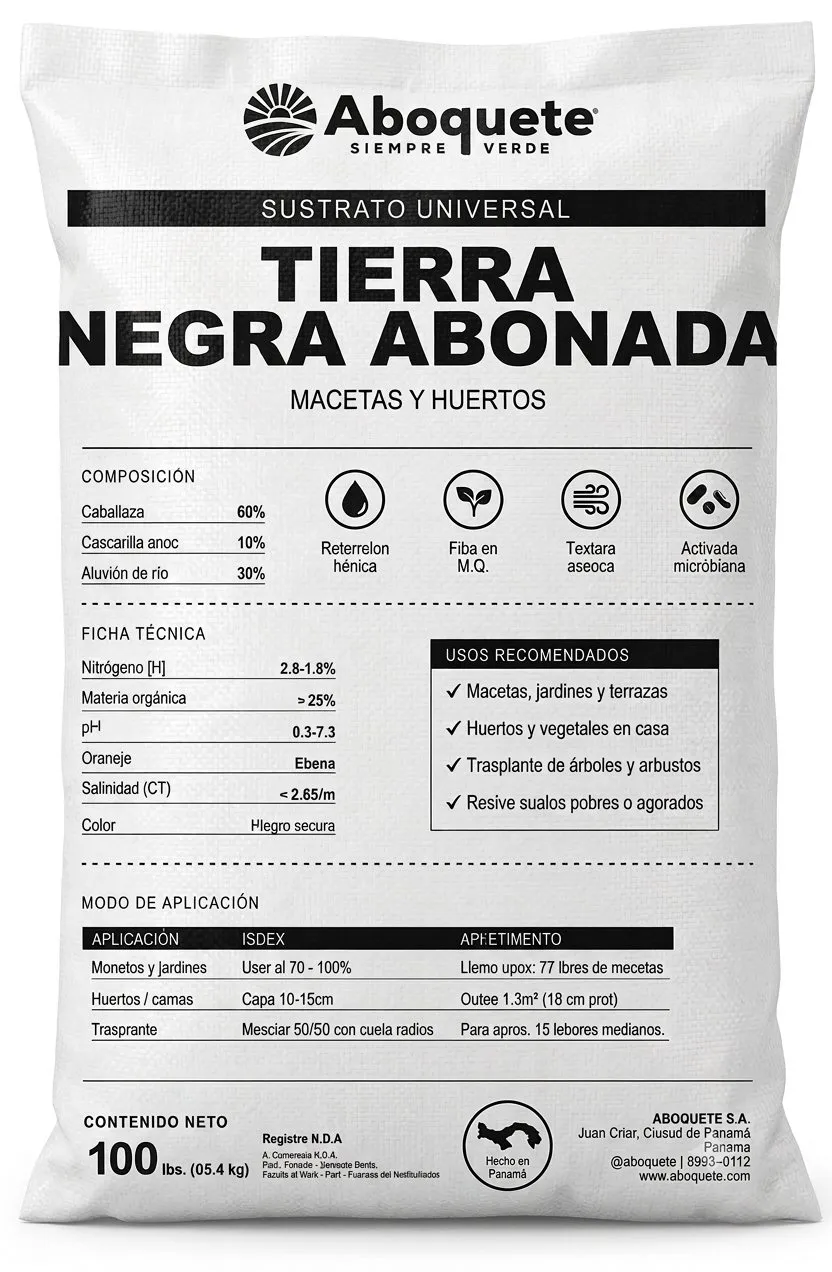Tierra Negra Abonada Aboquete — Tierra preparada y enriquecida, lista para sembrar